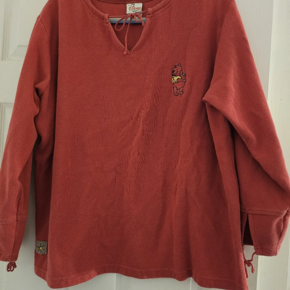 Vintage Disney Store Women's Winnie The Pooh Sweater‎ Long Sleeve V Neck XL Pink